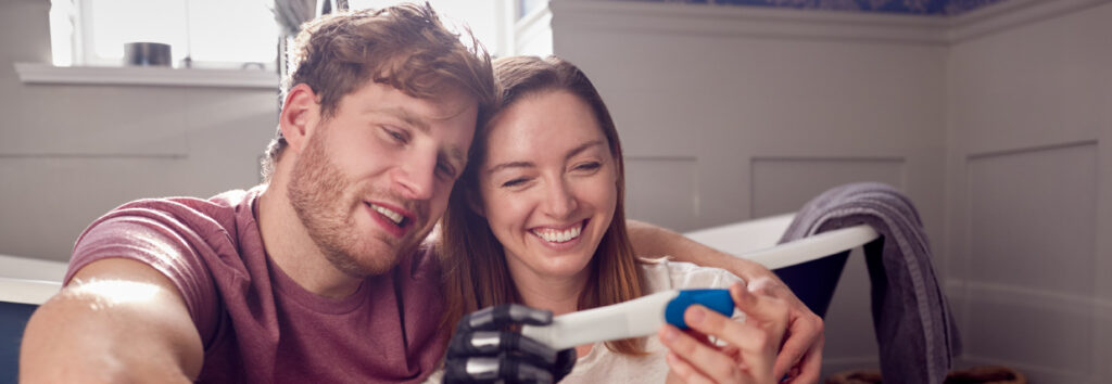 Couple with a pregnancy test