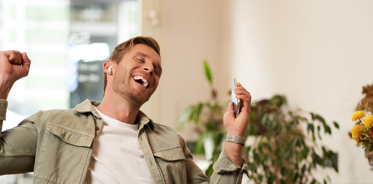 happy man laughing