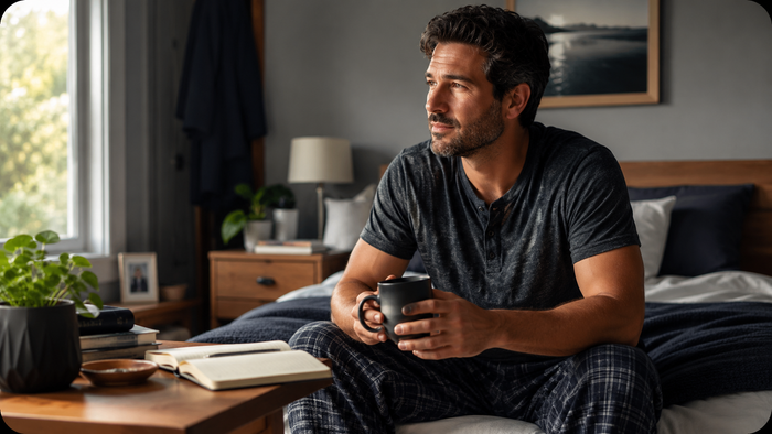 Man reflecting on his male sexual wellness and daily well-being
