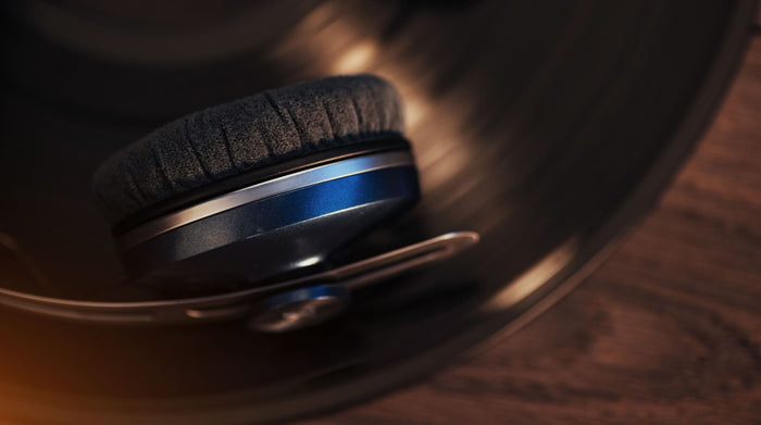 Vinyl playing music with headphones