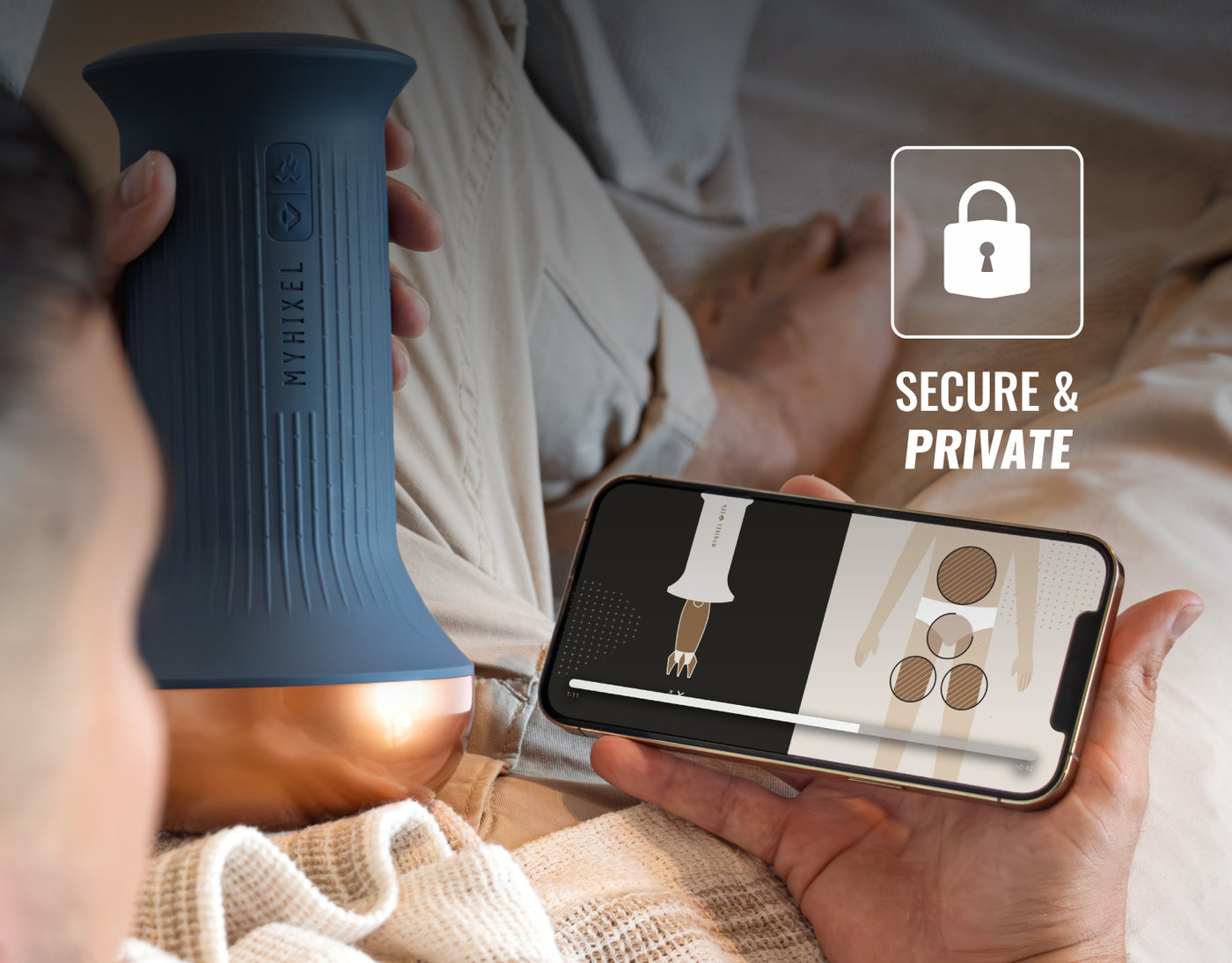Man using MYHIXEL from the privacy of home